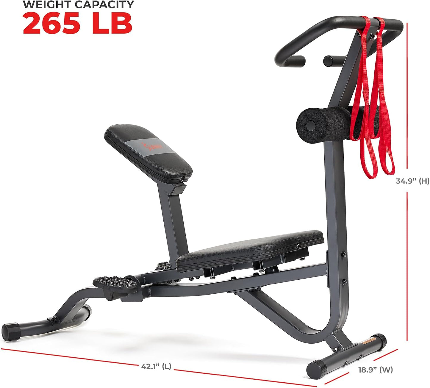 Sunny Health & Fitness Full Body Stretch Machine for Home Gym, Back Stretcher & Flexibility Trainer with Pivoting Seat, Foam Rollers, Safety Straps, Handlebar & SunnyFit App