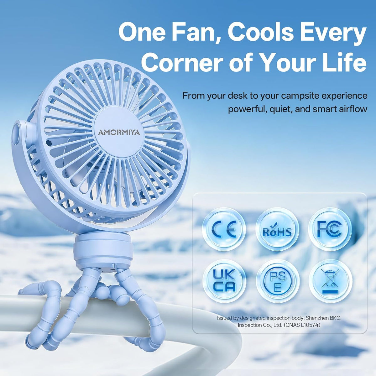 Portable Mini Stroller Fan for Car Desk Treadmill Golf Cart Blue