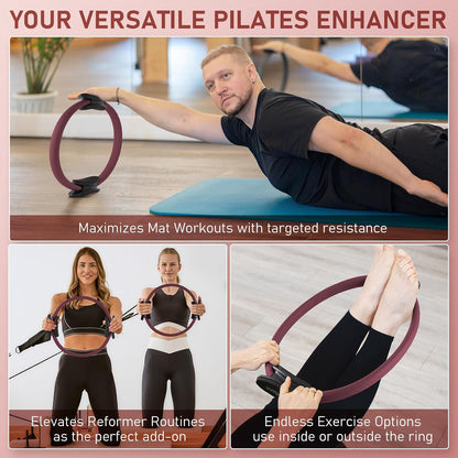 PhysKcal Pilates Ring, 15-Inch Magic Circle with Thick Padded Handle | Pilates Equipment for Toning Inner Thighs, Arms and Strengthening Cores with Workout Sheet Included