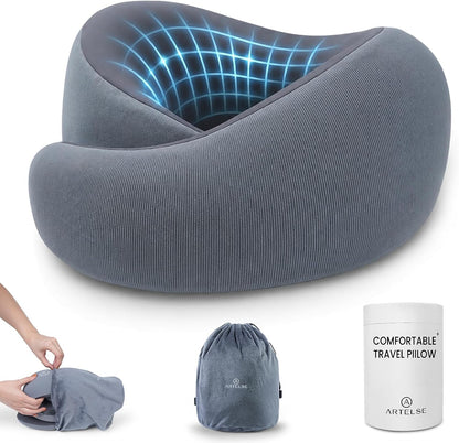 Travel Pillow for Airplane - Memory Foam Neck Travel Pillow with 360° Chin & Neck Support, Dual Raised Sides, Washable Breathable Cover, Compact Travel Bag for Long Flights, Car, Train, Sleeping
