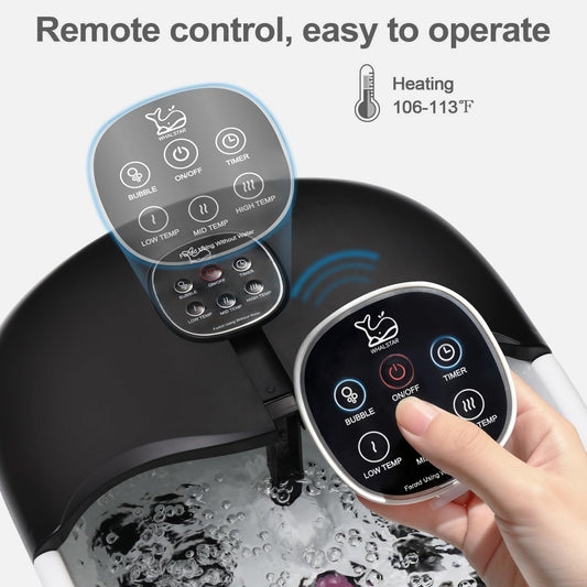 Collapsible Foot Spa Bath Massager with Heat Bubbles and Vibration Massage and Jets, 16oz Tea Tree Oil Foot Soak with Epsom Salt, Foot Bath Basin with Red Light & Remote - Pink