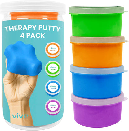 Vive Therapy Putty (6 Pack) - Putty for Hand - Stress Putty for Adults - Exercise Putty for Rehab, Finger, Grip Strength Resistance - Sensory Putty and Therapy Occupational Clay - 3 Ounces