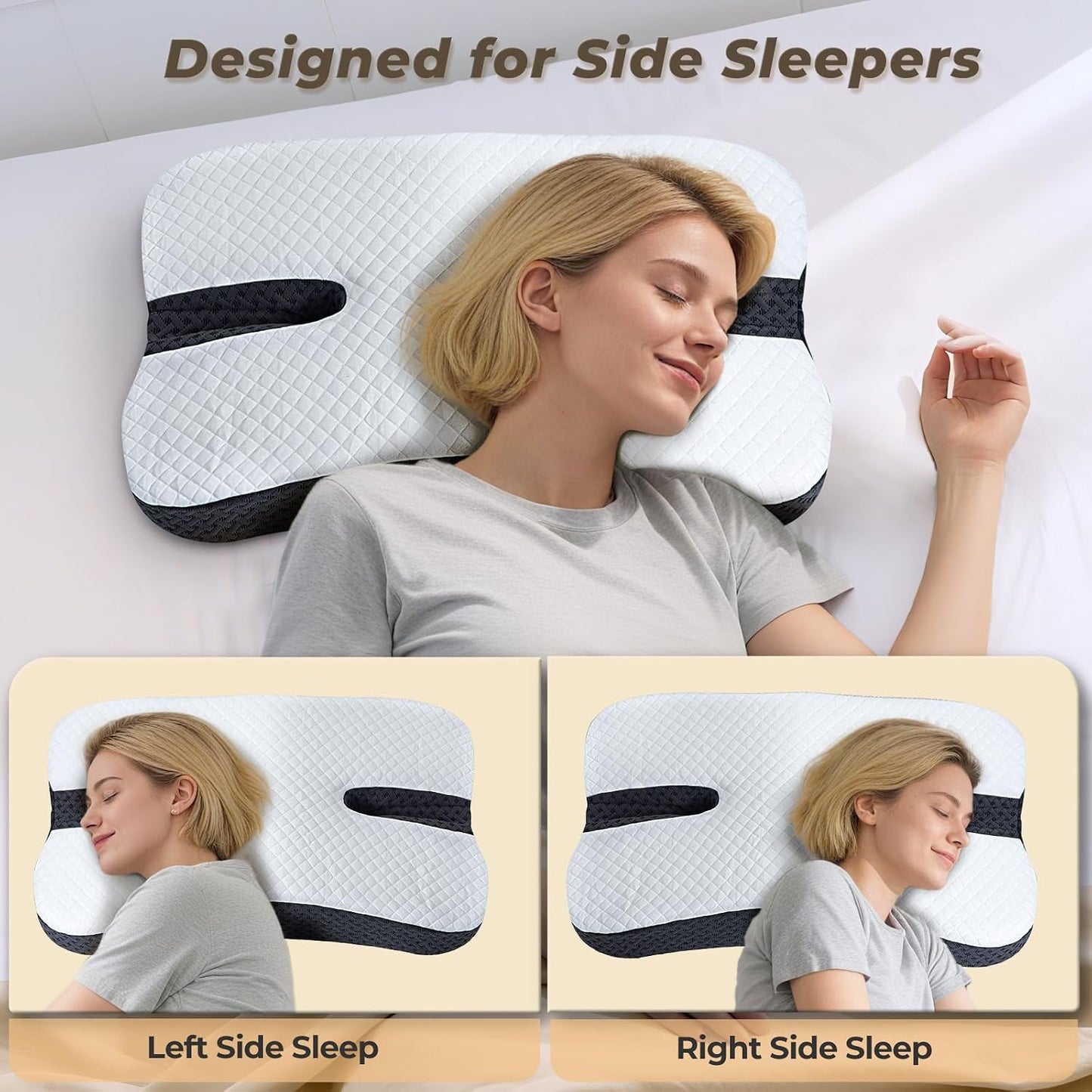 Anti-Snoring Pillow for Side Sleepers, Memory Foam Pillow for Snoring Relief, Upgrade Multifunctional Ergonomic Design for Side Sleeper - Black