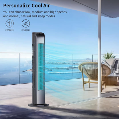Uthfy Oscillating Tower Fan for Bedroom, Portable Standing Fan with Remote, 3 Modes 3 Speeds, 7.5H Timer, 120° Quiet Cooling for Living room, Office, Black
