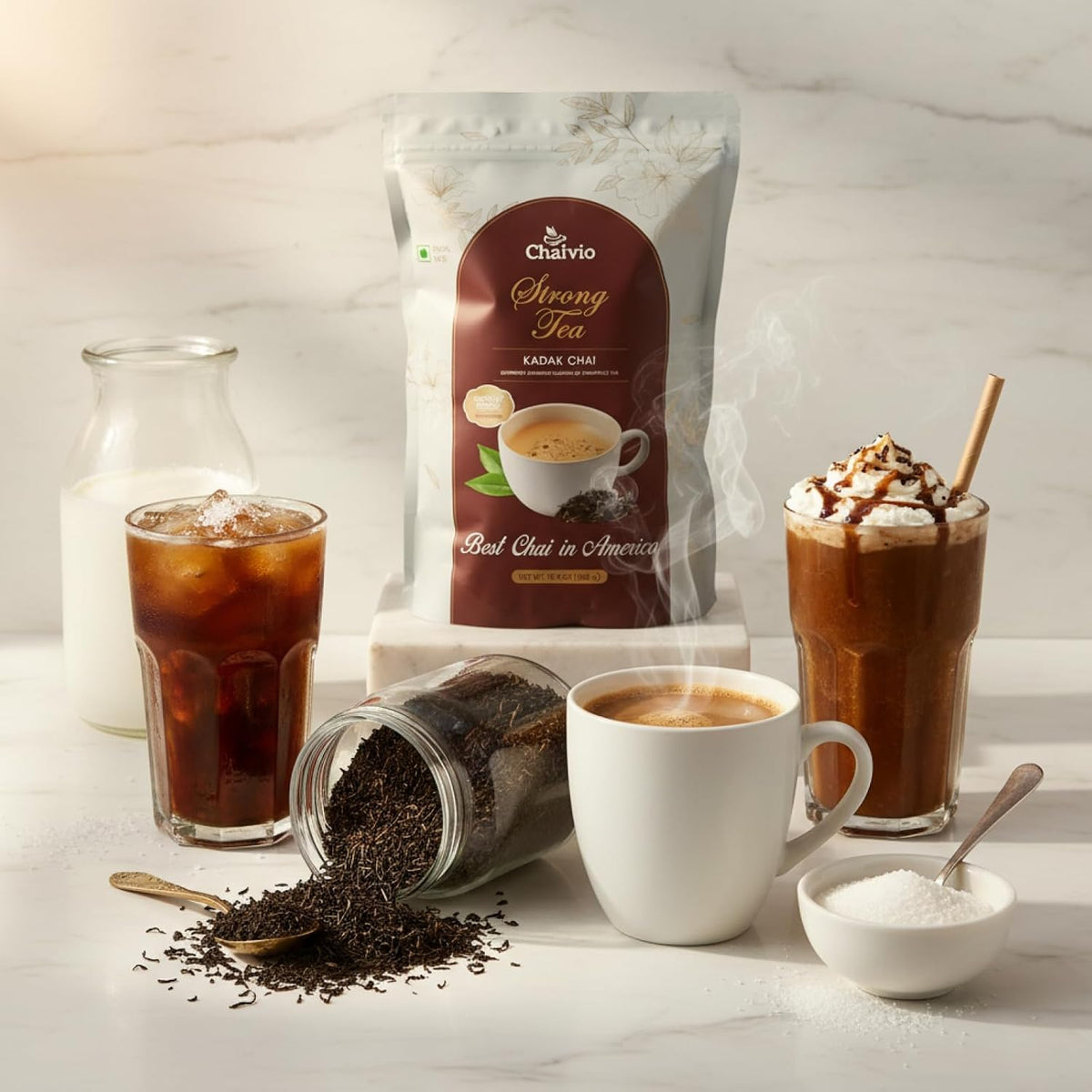 Chaivio Masala Chai Tea Latte, Unsweetened Instant Powder, Authentic Chai-with Natural Ingredients, No Preservatives, Tea Powder, Quick and Healthy Chai(1 lb)