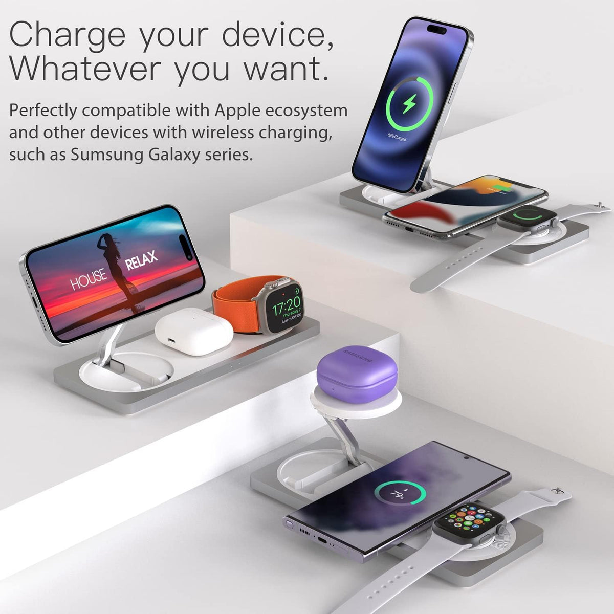 PETINO 3 in 1 Wireless Charging Station for Apple Devices with MagSafe