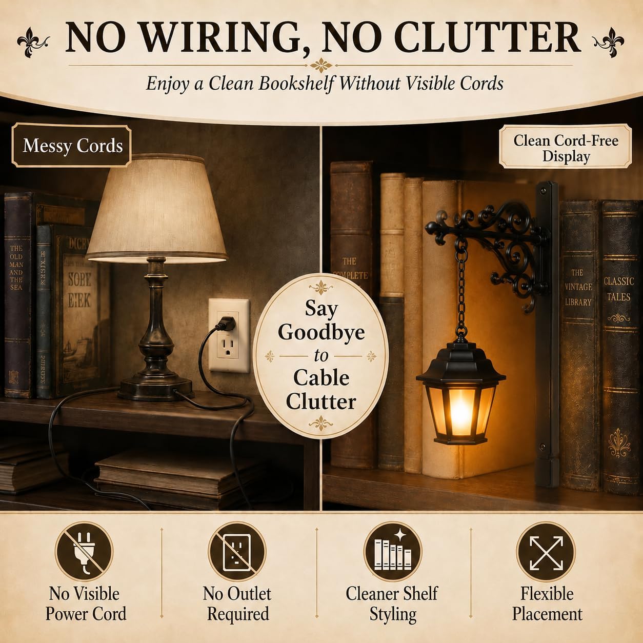 Library Lantern-Decorative Bookshelf Lighting, Mini Bookshelf Lamp Slides Between Books, Warm Amber LED Nook Light & Bookshelf Lantern for Book Nook, Shelf Decor Gift for Book Lovers(Reading Ghost)