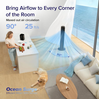 LEVOIT Tower Fan for Bedroom, Standing Fan with 36”-47” Adjustable Height, 90° Oscillating Room Fan, 28dB Quiet for Sleep, 23 ft/s Velocity, 5 Speeds 4 Modes, 12H Timer, Remoter, for Home, White