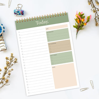 To Do List Notepad - Daily Planner Notepad 104 Pages Task Planner, 6.7" x 9.8" Double Sided Spiral Notebook with Checklist Productivity Planning Pad for Work Office Home-Pink