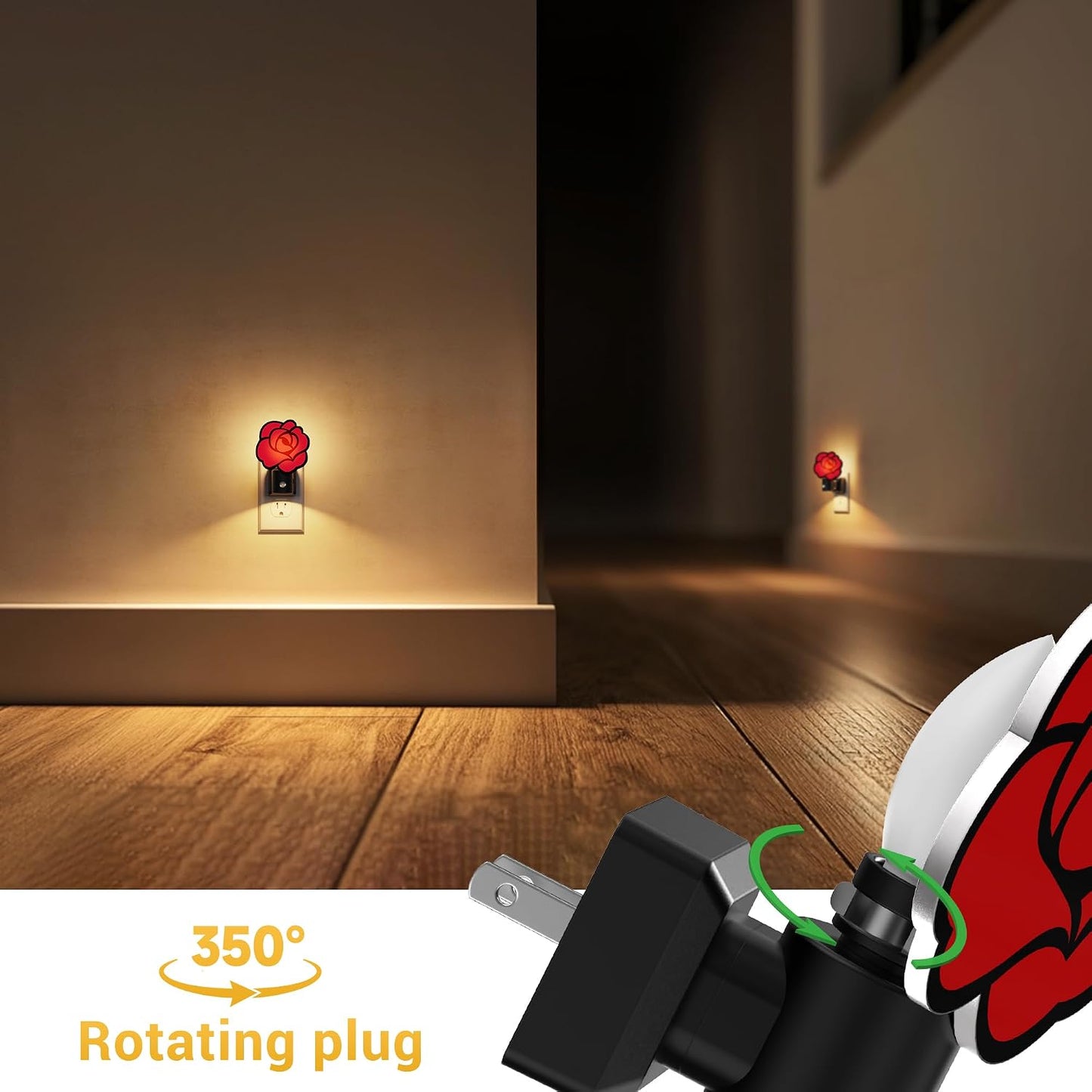 L LOHAS LED Night Lights Plug into wall, Amber Night Light with Adjustable Brightness, Plug in NightLight with Auto Light Sensor, Wall Sconce-Style Design Night Light for Bathroom,Hallway, 2 Pack