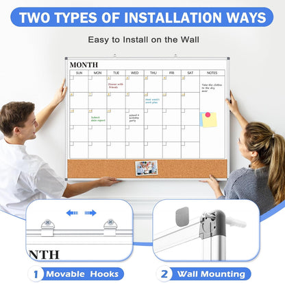 Weekly Dry Erase Calendar Whiteboard for Wall, 24" x 18" Cork Week Planner