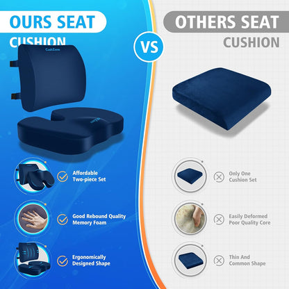 CushZone Ergonomic Seat Cushion & Lumbar Support Pillow - Memory Foam for Sciatica Pain Relief & Posture Correction, Non-Slip Chair Cushions for Office Chair/Car/Wheelchair/Travel (Black)