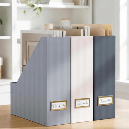 Beautiful Magazine Holder Set of 3 - Sturdy File Holder for Desk or Shelves