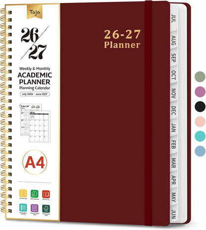 Planner 2026-2027, 8.5" x 11" Weekly and Monthly Academic Year Planner Calendar, July 2026 - June 2027, Hardcover Large School Planning Agenda With Tabs, Perfect for School & Office Supplies, A4, Green