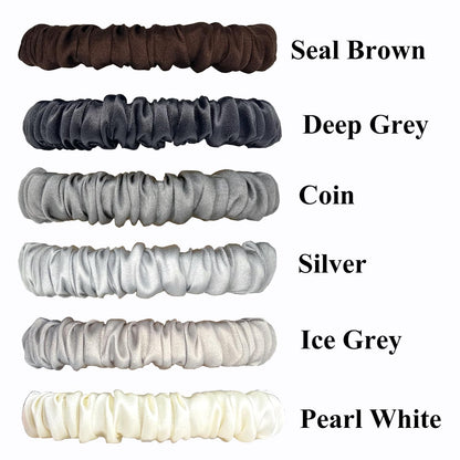 VLOMOT 6 Pcs Set 100% Pure Mulberry Silk Hair Scrunchies - 6 Chic Colors Everyday Skinny Scrunchies Silk Ponytail Holders - No Damage (Purple)