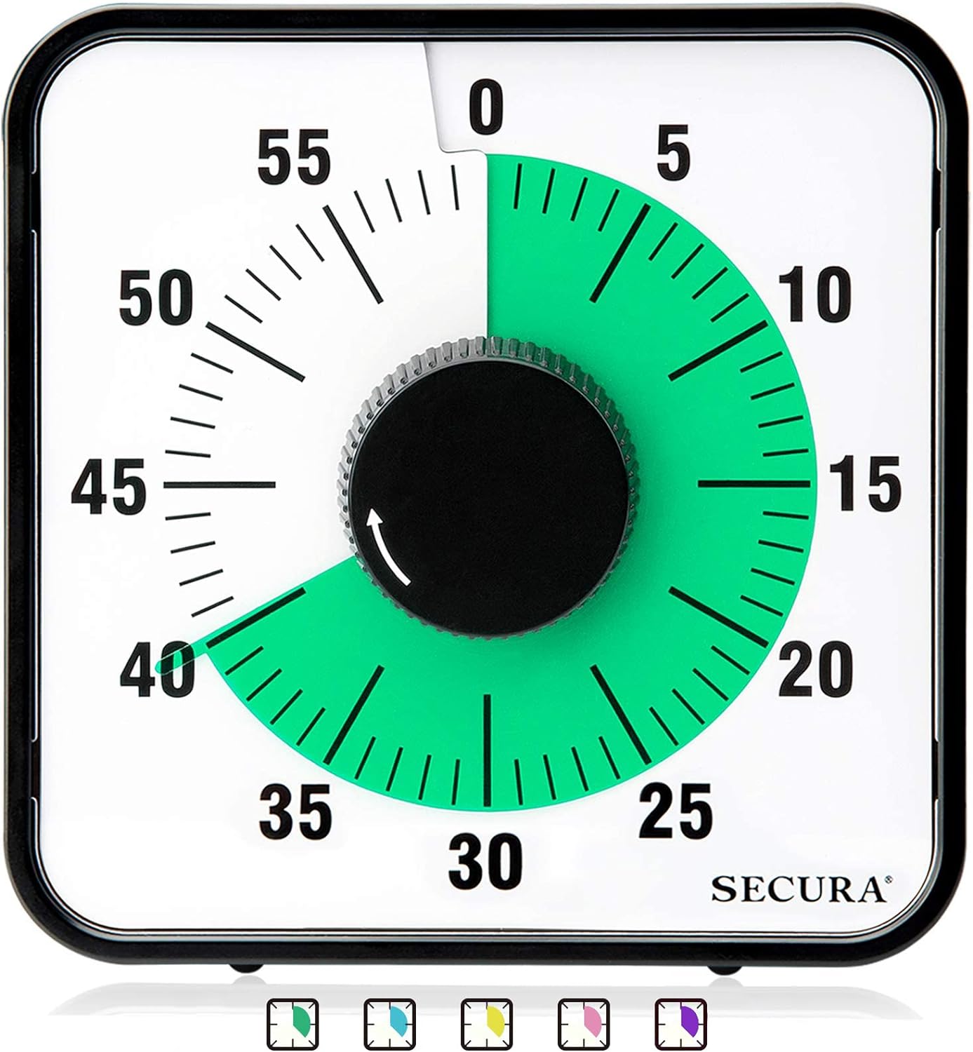 Secura 7.5 Inch Visual Timer, 60 Minute Visual Oversize Countdown Timer for Kids and Adults, Durable Mechanical Time Management Tool (Dark Green)