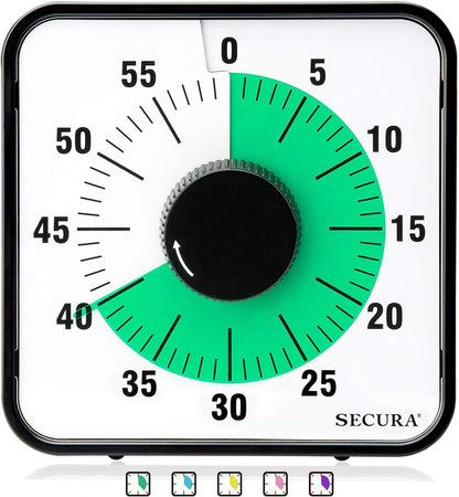 Secura 7.5 Inch Visual Timer, 60 Minute Visual Oversize Countdown Timer for Kids and Adults, Durable Mechanical Time Management Tool (Dark Green)