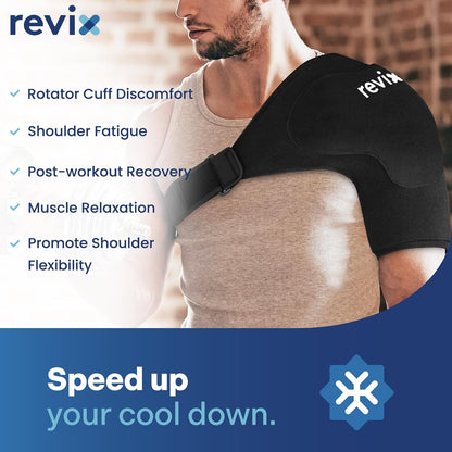 REVIX Triple-Layer Gel Shoulder Ice Pack Wrap for Rotator Cuff, Reusable Ice Pack Shoulder Brace with Extra Removable Coldfocus for 30-Min Long-Lasting Cold Therapy, Soothe Biceps & Muscle Discomfort
