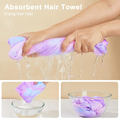 Unicorn Castle Microfiber Hair Towel for Kids 2Pack Hair Wrap Towels Absorbent Hair Drying Towel Wrap Hair Turbans for Curly Thick Hair, Pink White Strawberry