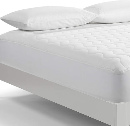 Serta Air Dry Extra Comfort Plus 100% Cotton Fabric Quilted Mattress Pad, Cooling and Breathable Mattress Cover, Moisture Wicking Protection with 18" Deep Pocket, Queen, White