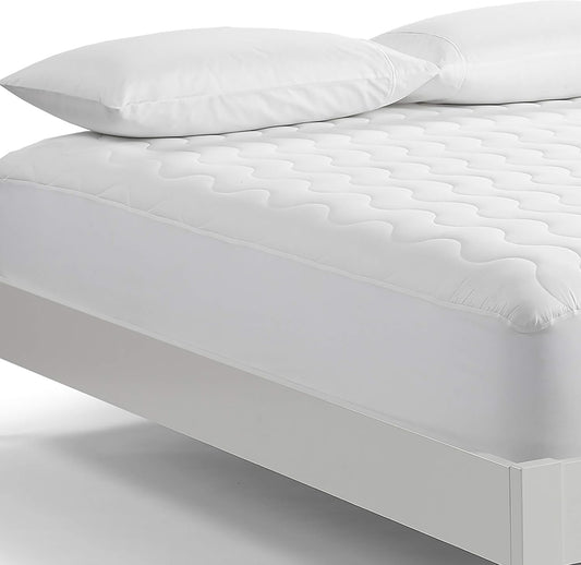 Serta Air Dry Extra Comfort Plus 100% Cotton Fabric Quilted Mattress Pad, Cooling and Breathable Mattress Cover, Moisture Wicking Protection with 18" Deep Pocket, Queen, White