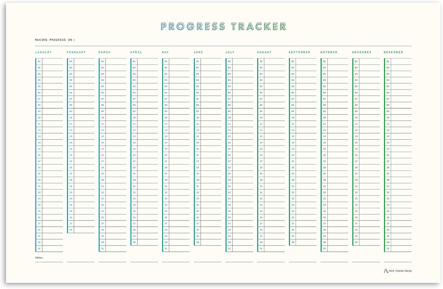 Habit Tracker Progress Poster by Free Period Press - 11”x17” - Yearly Atomic Habits Tracker for Goals and Projects