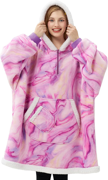 Giggling Getup Wearable Blanket Hoodie for Adults Gifts for Teen Girls Sister Women Sherpa Fleece Printed Hooded Blanket Sweatshirt Warm Cozy with Pocket & Sleeves Beige Cat