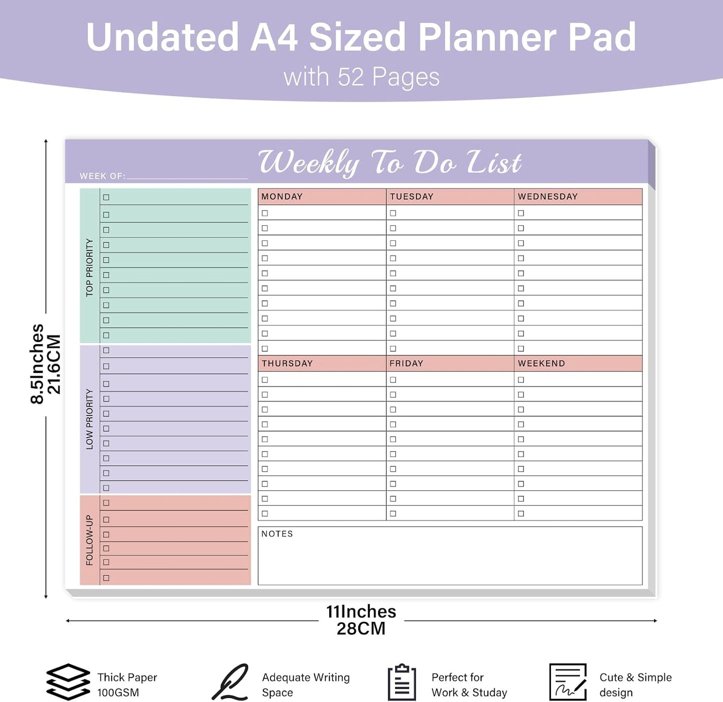 Weekly To Do List Notepad with 52 Undated Sheets（8.5"×11"）- Weekly Desk Planner Pad with Spiral Binding for Women & Man, Office, School and Home Personal Organizer