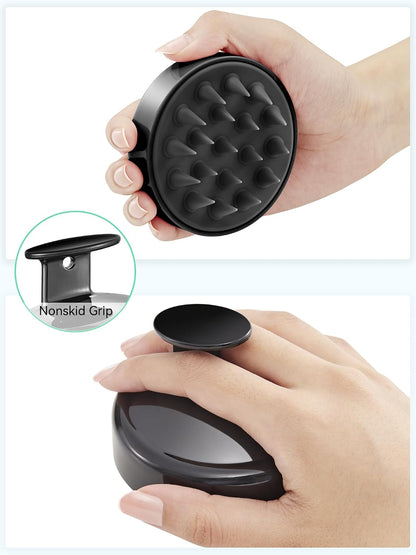 HEETA Scalp Massager Hair Growth, Soft Silicone Scalp Scrubber Shampoo Brush for Exfoliation, Dandruff Removal Head Massage Stress Relax, Wet & Dry Use for Thick Thin Curly Hair Care, Black