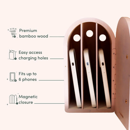 Papaya The Phone Box, Cell Phone Box for Family Time, Premium Bamboo Wood
