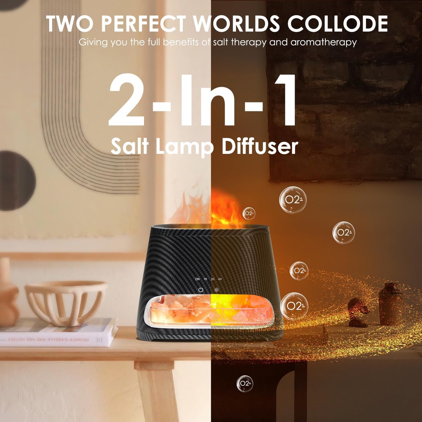 SALKING 2-in-1 Ultrasonic Essential Oil Diffuser & Himalayan Salt Lamp, Aromatherapy Diffuser Cool Mist Humidifier with 3 Brightness, Salt Therapy Lamp, 100% Pure Himalayan Salt Rock, 150ml (Marble)