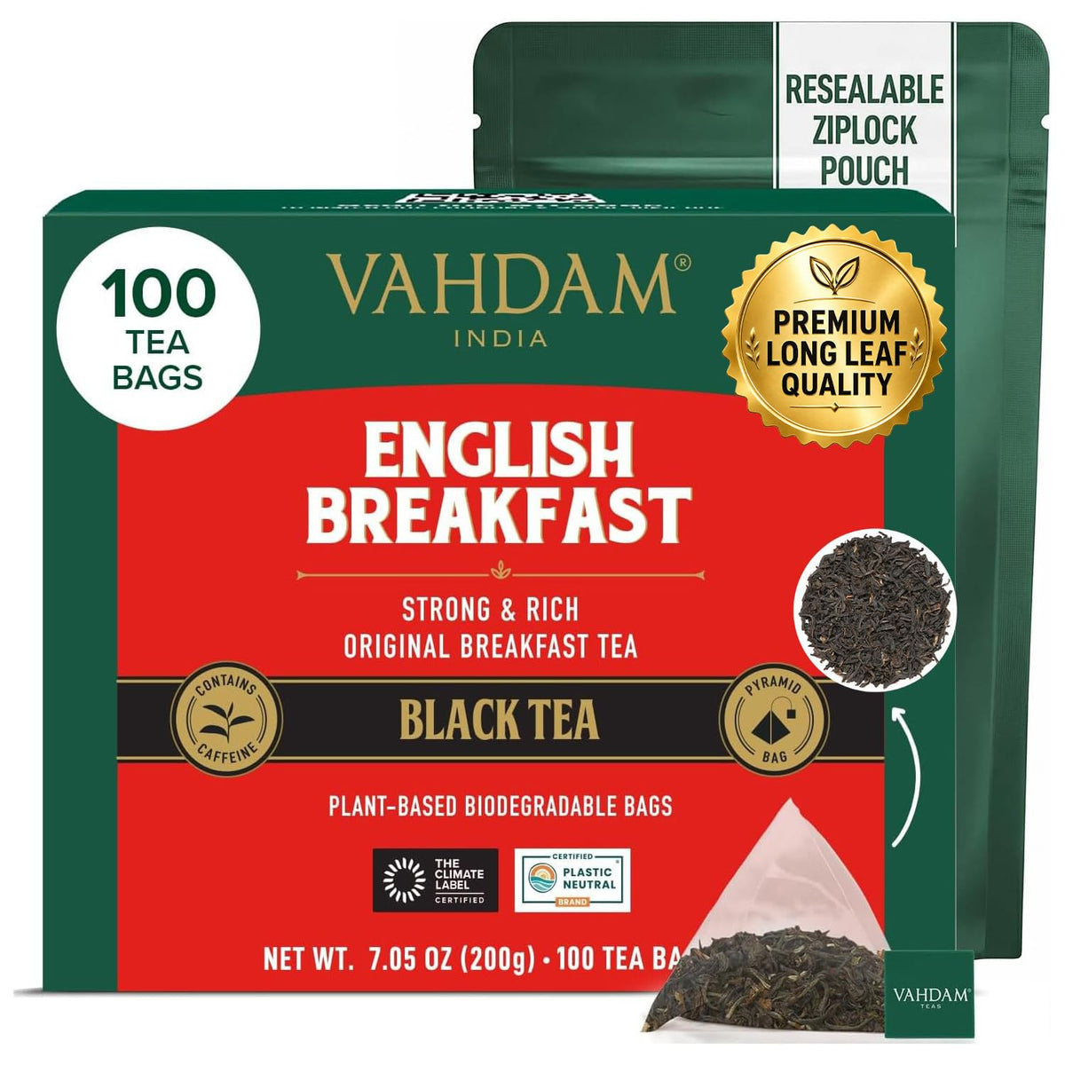 VAHDAM English Breakfast Tea Bags (100 Count) Black Tea in Pyramid Tea Bags