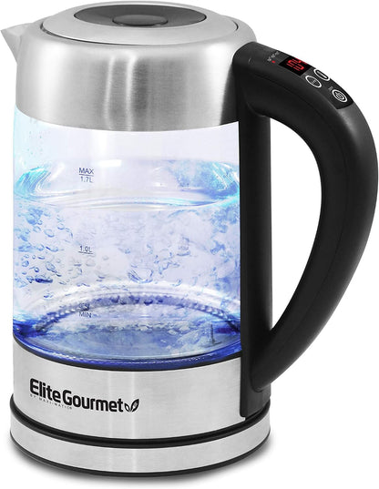 Elite Gourmet EKT5051 1.7L Electric Water Kettle, BPA-Free, Fast Boil, Auto Shut-Off, Boil-dry Protection, 360° Swivel Base with Cordless Serving, Clear-view Window with Water Level Markings, Black