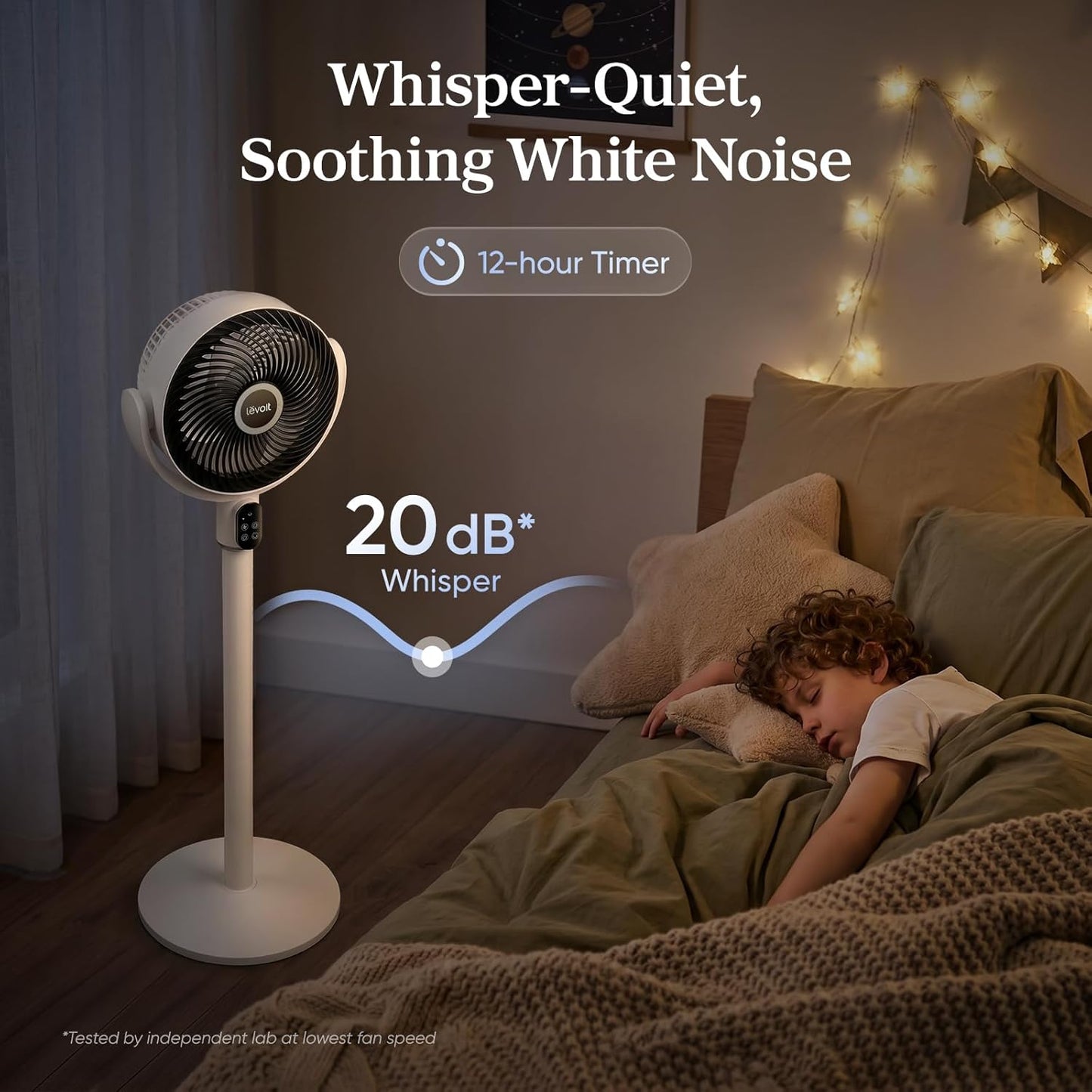 LEVOIT Standing Fan for Bedroom, 20dB Quiet Pedestal Fan for Sleep, 1024 CFM Ultra-High Airflow, 90° Oscillating Floor Fan, DC Motor, 5 Speeds, 12H Timer, Remote, for Home, Room, Office, White