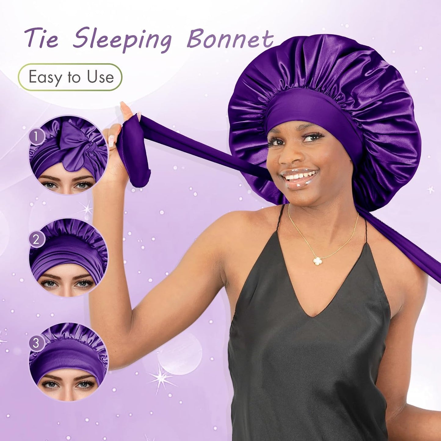 BONNET QUEEN Silk Bonnet for Sleeping for Women Satin Bonnet Night Cap for Curly Hair with Tie Band, Single Layer, Cream Pink