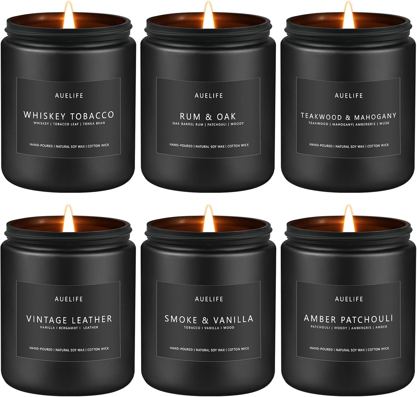 Scented Candles Set | Men Candle Set, Scented Candles for Home, Gifts for Men Aromatherapy Gift Set - 4 Pack Manly Gifts for Dad Fathers Day, Soy Candle of Leather/Smoke & Vanilla/Oak/Lavender