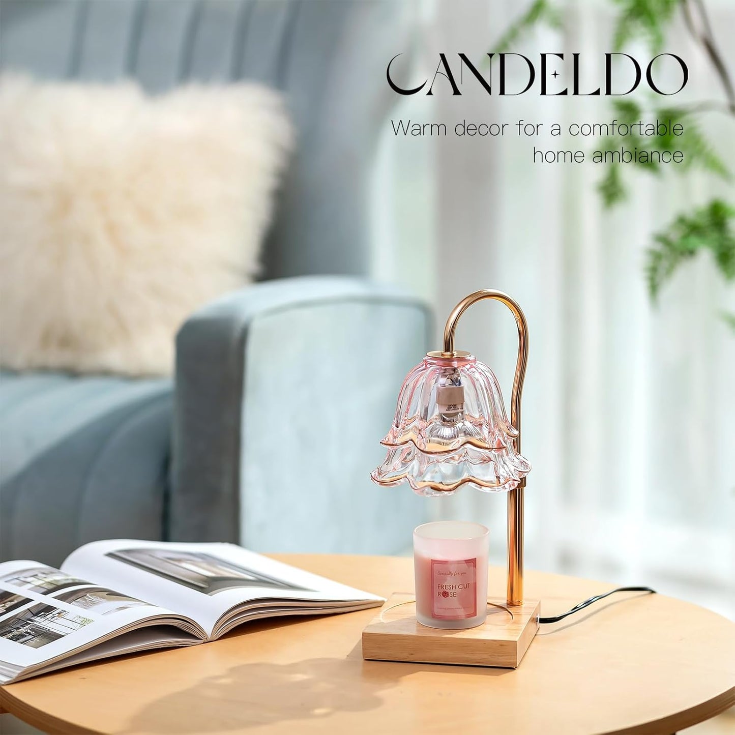 Candeldo Candle Warmer Lamp with Timer: Flower Gold Candle Lamps Height Adjustable Wax Melt House Warming Gifts New Home Decor Mothers Day Birthday Gift for Women Mom
