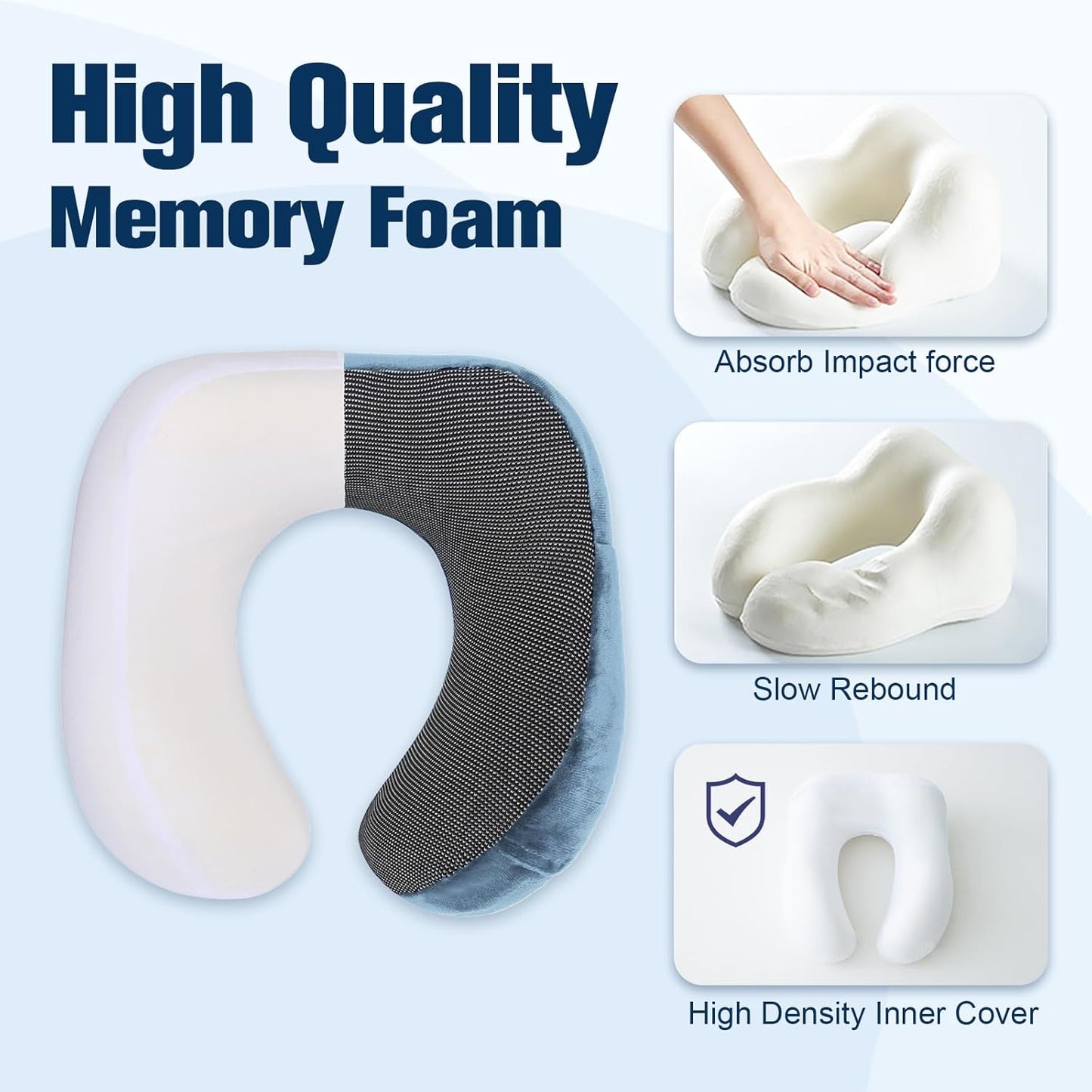 Cirorld Neck Pillow for Traveling, Travel Pillows for Airplanes,100% Pure Memory Foam Travel Neck Pillow, Adjustable Flight Pillow, Portable Plane Accessories with Eye Mask, Earplugs, Carry Bag