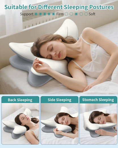 Cervical Neck Pillow for Pain Relief - Ergonomic Pillow Memory Foam Pillows for Sleeping, Cooling Orthopedic Neck Support Pillow, Contour Cervical Pillow Bed Pillow for Back Stomach Sleepers