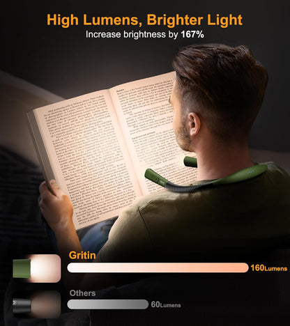 Gritin Book Light,Eye Caring 3 Colors & Stepless Dimming Neck Reading Light