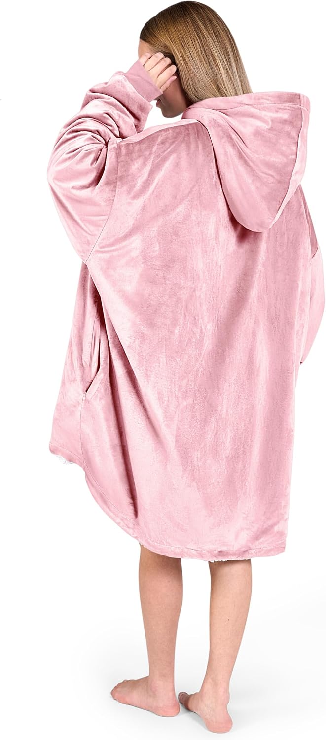 Bare Home Wearable Blanket Hoodie - Soft Plush Sherpa - Warm and Cozy - Oversized Wearable Blanket