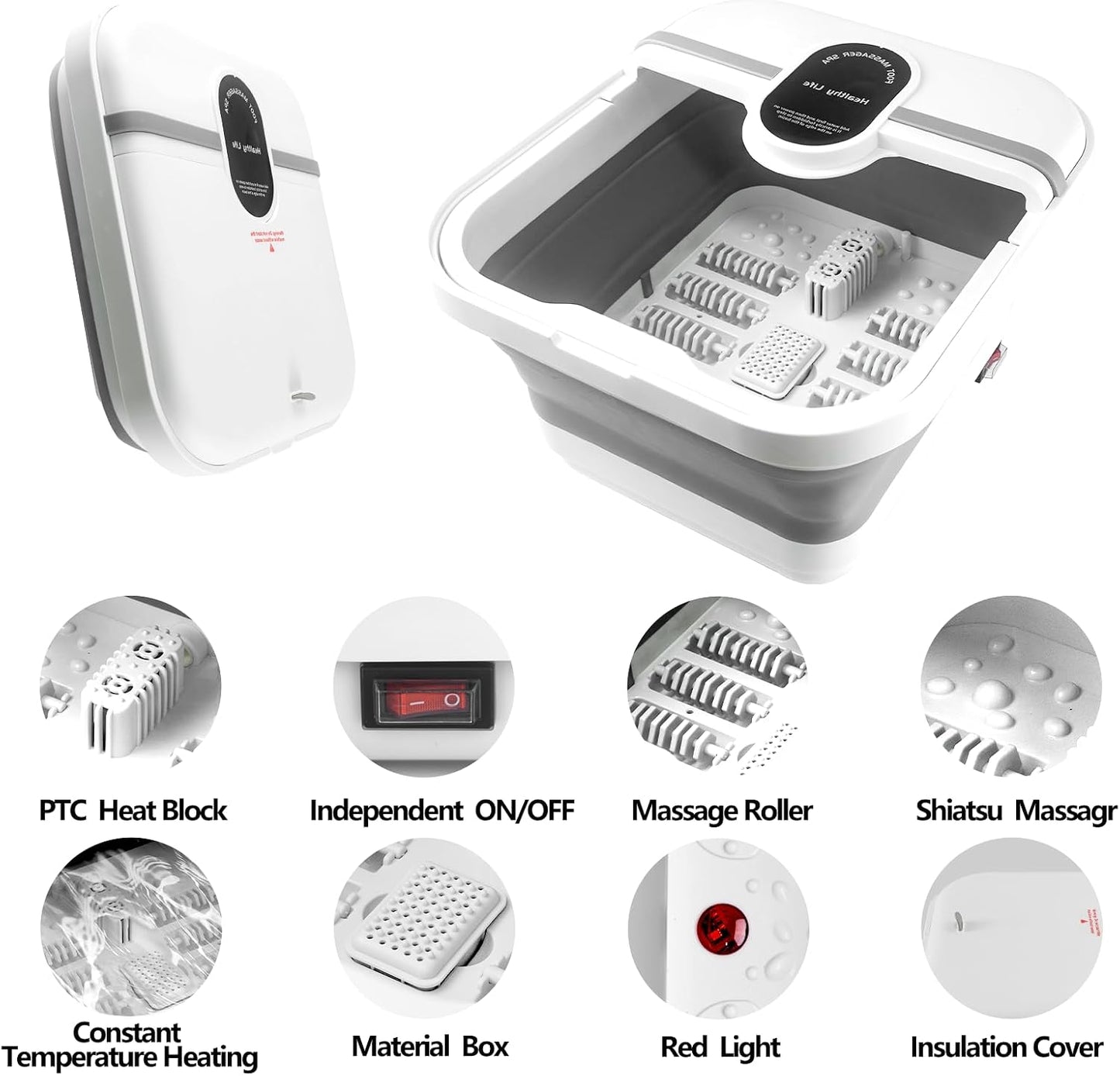 Collapasible Foot Spa Bath Massager with Heat, Pedicure Foot Spa with Bubbles/Timer/Temperature Control, Feet Soak Tub for Home, Office, Relaxation and Stress Relief, Gift for Men and Women