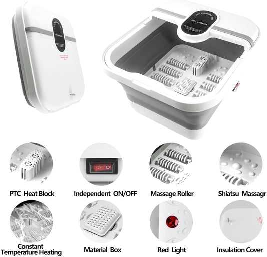 Collapasible Foot Spa Bath Massager with Heat, Pedicure Foot Spa with Bubbles/Timer/Temperature Control, Feet Soak Tub for Home, Office, Relaxation and Stress Relief, Gift for Men and Women