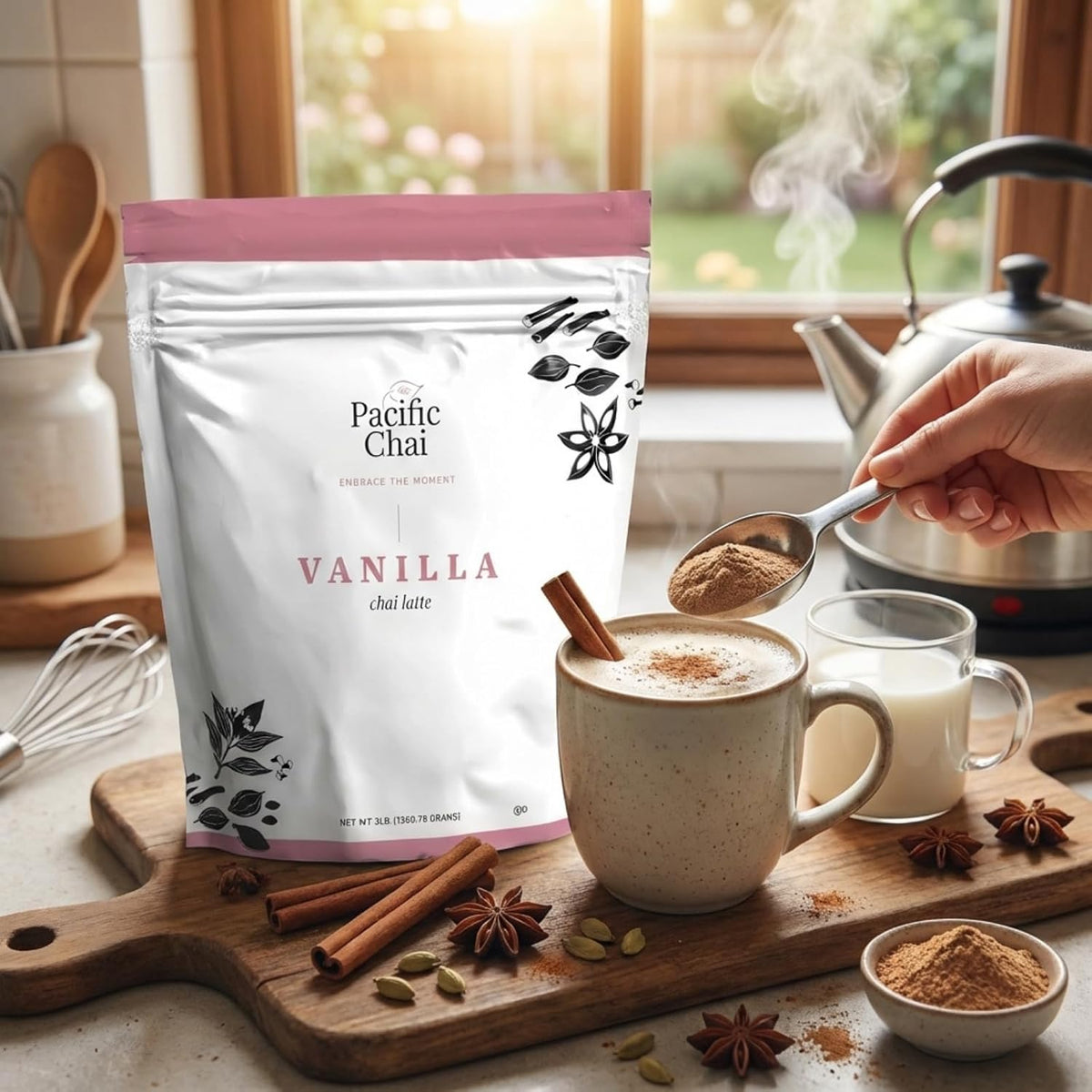 Pacific Chai Spiced Chai Latte Mix, Instant Chai Tea Latte Drink Mix, Gluten Free, Kosher Certified Powder Beverage, Café Style Chai Latte, 3 LB
