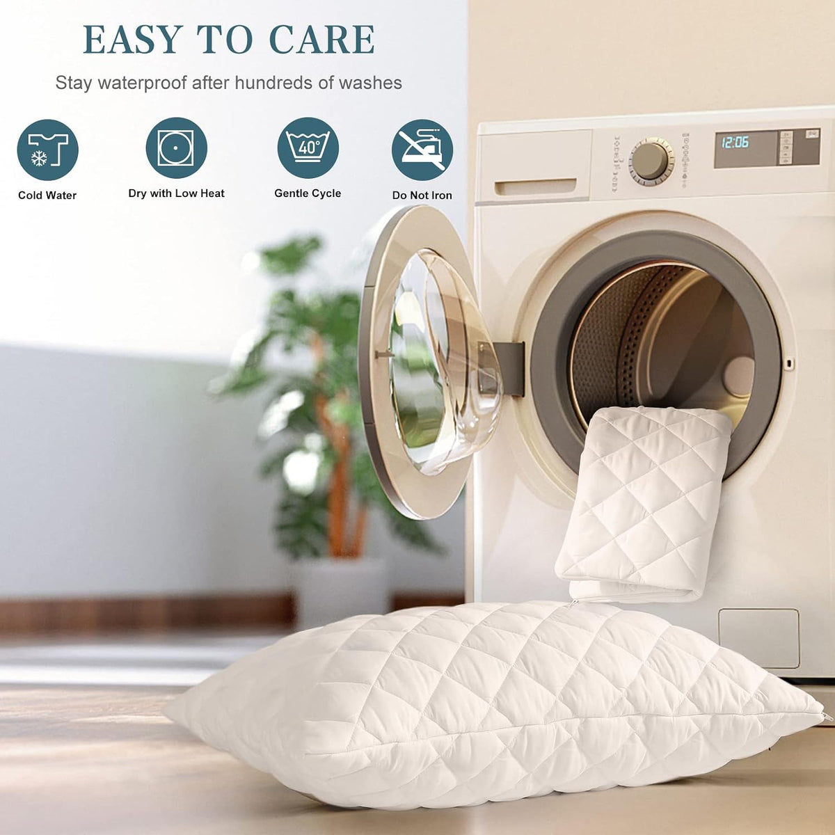 UNILIBRA Queen Mattress Protector Waterproof, Deep Pocket Mattress Pad Cover Fits to 6''-21'', Breathable Hollow Cotton Filling Quilted Mattress Protector for Queen Size
