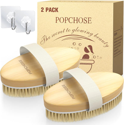 POPCHOSE Dry Brushing Body Brush, Natural Bristle Dry Skin Exfoliating Brush Body Scrub for Flawless Skin, Cellulite Reduction, Lymphatic Drainage and Blood Circulation Improvement
