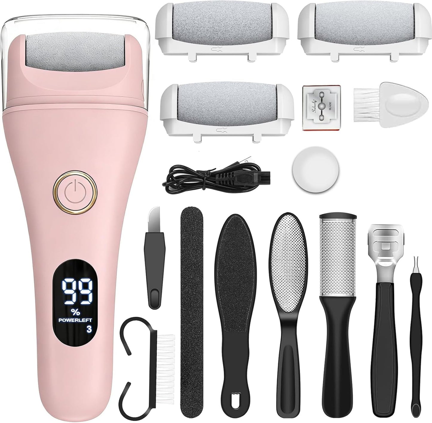 Electric Foot File Callus Remover for Feet - 6pcs Larger Grinding Head&3Speed, Pedicure Kit Foot Scrubber Deadskin Callus Remover, Foot Care Kit Pedicure Tools for Dead Skin Callus Hardskin Dry Cracks