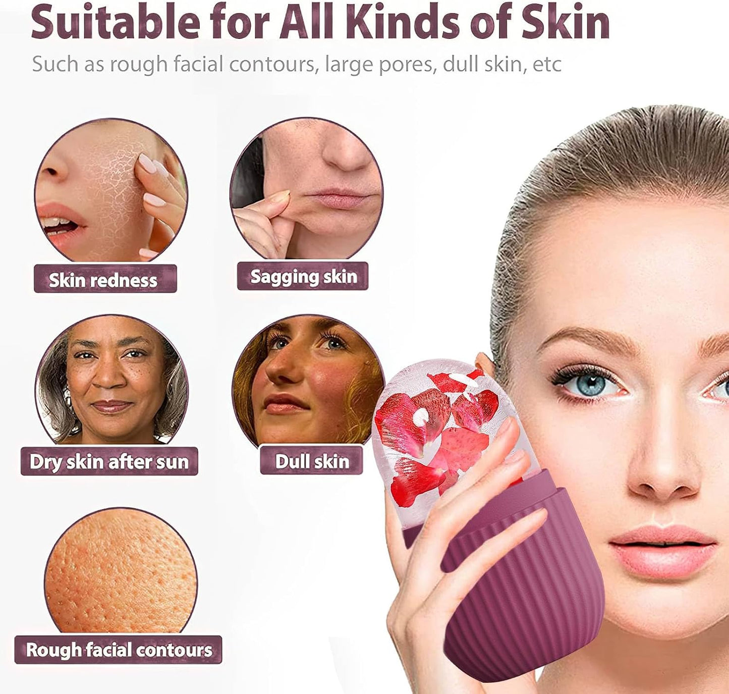 XHJRI Ice Cube Roller Massager for Face, Eyes and Neck Naturally Conditioning and Skin Care,De-Puff Eye Bags,Reduce Migraine Pain,Reusable Massage Silicone Ice Mold (Pink)