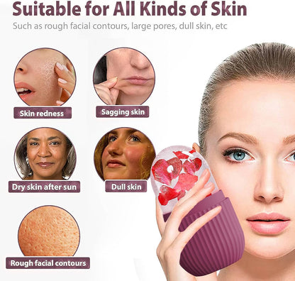 XHJRI Ice Cube Roller Massager for Face, Eyes and Neck Naturally Conditioning and Skin Care,De-Puff Eye Bags,Reduce Migraine Pain,Reusable Massage Silicone Ice Mold (Pink)