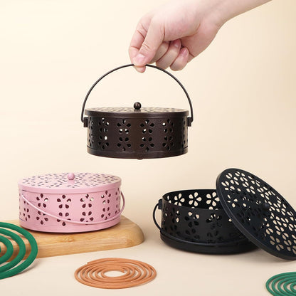 2 Pack Mosquito Spiral Coil Holder Outdoor Hanging Coil Incense Holder with Lid and Handle Citronella Incense Coil Holder (Bronze/Bronze)